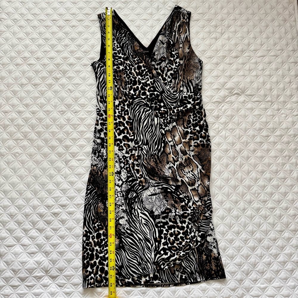 Alfani Animal Print V-Neck Sleeveless Midi Dress Black White Tan Size 12 - Picture 2 of 11